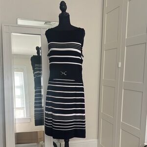 White House Black Market Black & White Striped Sleeveless Midi Dress